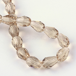 クリアガラスビーズ連売り  多面カットティアドロップ  バリーウッド  8x6mm  穴：1mm  約65個/連  17.99インチ（45.7cm）&nbsp;GLAA-R024-6x8mm-05