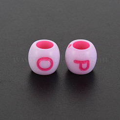 クラフトスタイルアクリルヨーロッパのビーズ  大穴ビーズ  手紙付きバレル  ミックスカラー  9.5x8.5mm  穴：4.5mm  約1250個/500g&nbsp;MACR-S308-10