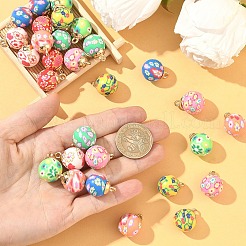 32色の手作りポリマークレイペンダント8個。  花模様の丸  CCBパーツ  ミックスカラー  22~23x15~16.5mm  穴：2.5mm  4個/カラー&nbsp;CLAY-YW0002-74