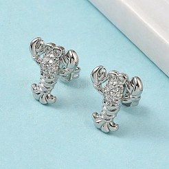 真鍮マイクロペーブクリアキュービックジルコニアスタッドピアス  ラックめっき  長持ちメッキ  カドミウムフリー＆鉛フリー  プラチナ  ロブスター  13.5x12mm&nbsp;EJEW-A145-03B-P