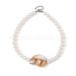 Ocean Acrylic Shell Shape & White Round Imitation Pearl Beaded Necklaces&nbsp;NJEW-JN06375