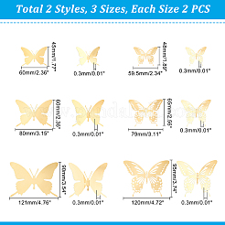 12個 6スタイル ステンレススチール バタフライ 壁飾りペンダント  ゴールドカラー  45~95x90.5~121x0.3mm  2個/スタイル&nbsp;STAS-UN0036-52G