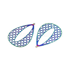 ステンレスペンダント201個  エッチングされた金属装飾  ティアドロップ  虹色  37.5x26x0.3mm  穴：1mm&nbsp;STAS-N102-21M