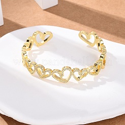 Brass Micro Pave Clear Cubic Zirconia Cuff Bangles for Women&nbsp;BJEW-C140-35G