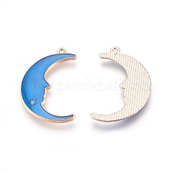 合金エナメルチャーム  スターとムーン  ライトゴールド  ブルー  31.5x20x2mm  穴：1mm&nbsp;X-ENAM-O027-03A