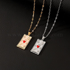 Brass Red Enamel Love Tarot Card Pendant Necklaces&nbsp;WH-WGEA1FC-01