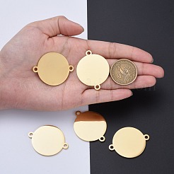304ステンレススチールリンクコネクター  鏡面研磨仕上げ  空白タグのスタンプ  フラットラウンド  ゴールドカラー  40x32x1.8mm  穴：2.8mm&nbsp;STAS-I140-04G