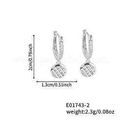 シックなグリッド真鍮クリアキュービックジルコニアフラットラウンドフープピアス  銀  20x13mm&nbsp;ZR6558-2