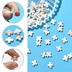 天然淡水シェルビーズ 60 個  クロス  アンティークホワイト  11.5~12x11.5~12x2.8mm  穴：0.6mm&nbsp;SSHEL-SC0001-41