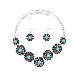 Flower Synthetic Turquoise Pendant Necklace & Dangle Earrings Sets&nbsp;FS-WGE93E4-02