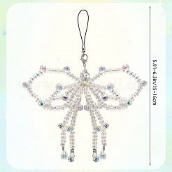 ガラス携帯ストラップ1個  アクリル、プラスチック、合金  蝶結び  透明  150~160mm&nbsp;HJEW-SZ0001-59C