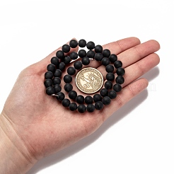 Grade A Round Frosted Natural Black Agate Beads Strands&nbsp;X-G447-4