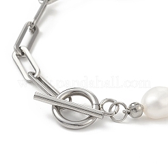 Natural Baroque Pearl Beaded Necklace & Bracelet with 304 Stainless Steel Paperclip Chains&nbsp;SJEW-JS01262