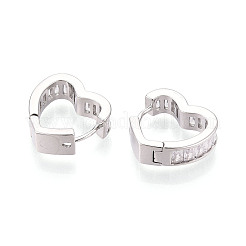 Brass Micro Pave Clear Cubic Zirconia Heart Hoop Earrings&nbsp;EJEW-T048-27P