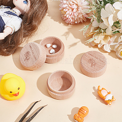 バラの模様が彫られた丸い木製のへその緒収納箱  アンティークホワイト  5.05x3.55cm&nbsp;AJEW-WH0695-249