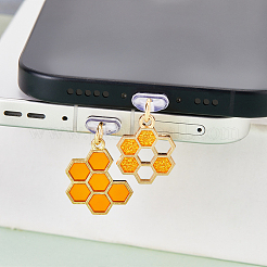 5 個のプラスチックモバイル防塵プラグ  ハニカム  合金エナメルペンダント付き  ミックスカラー  30~40mm  5個/セット&nbsp;HJEW-CN00005