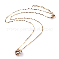 304ステンレススチールラブノットペンダントネックレス  カニカン付き  ミックスカラー  17.71インチ（45cm）  リング：10x2mm&nbsp;NJEW-I242-02A