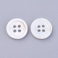4ホールのシェルボタン  染色されていない  フラットラウンド  フローラルホワイト  11.5x2mm  穴：1.5mm&nbsp;BSHE-P026-17