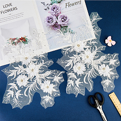 ポリエステル アクリル ラインストーン アップリケ 刺繍 ABS スパンコール  鉄ベース  花  ホワイト  340x260x6mm&nbsp;FIND-WH20019-165A-04