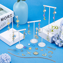 DIY真鍮製星月太陽フレンチフックピアス製作キット  ミックスカラー  2.5~35x2~25x0.3~9mm  穴：1~2mm&nbsp;DIY-SC0025-86