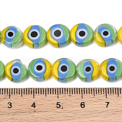 手作りのナザールボンジュウのランプワークビーズ  フラットラウンド  ライトスカイブルー  10x3.5mm  穴：0.8mm  約38個/連  14.45''（36.7センチメートル）&nbsp;LAMP-C028-01A-02