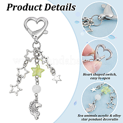 12Pcs 12 Styles Sea Animals Acrylic & Alloy Star Pendant Decoration&nbsp;HJEW-PH01951