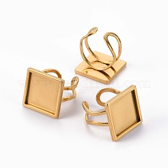 201ステンレススチールカフパッドリングセッティング  レーザー切断  正方形  ゴールドカラー  トレイ：16x16mm  usサイズ7 1/4(17.5)~usサイズ8(18mm)&nbsp;STAS-S080-041D-G