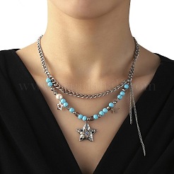 304 Stainless Steel Glass Double Layer Necklaces&nbsp;NJEW-K259-02P