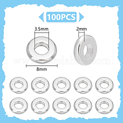 304ステンレススチールスペーサービーズ100個  フラットラウンド  ステンレス鋼色  8x2mm  穴：3.5mm&nbsp;STAS-UN0063-44