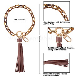 チェーンリンクリストレットキーチェーン  アクリル ブレスレット タッセル キーホルダー  合金パーツ  ココナッツブラウン  29cm&nbsp;HJEW-SW00013-09