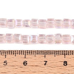 電気メッキガラスビーズセット  ABカラーメッキ  多面カット  キューブ  ピンク  4~5x4~5x4~5mm  穴：1mm  98~100個/連  40~43cm&nbsp;EGLA-D018-4x4mm-82