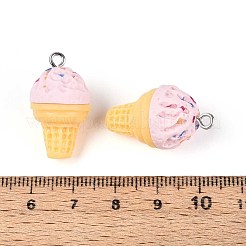不透明樹脂ペンダント  アイスクリーム  プラチナトーンのアイアンループ付き  ピンク  25.5~27x14.5~16mm  穴：2mm&nbsp;RESI-T056-04C