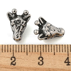 レトロ 304 ステンレス ビーズ  キリン  アンティークシルバー  11.5x9x6mm  穴：1.5mm&nbsp;STAS-B071-19AS