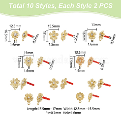 20Pcs 10 Styles Rack Plating Golden Alloy with Rhinestone and ABS Pearl Stud Earring Findings&nbsp;EJEW-UN0002-38