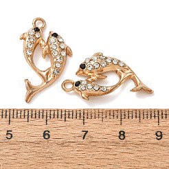 合金ラインストーンペンダント  魚のチャーム  ライトゴールド  24.5~25x15x3.5mm  穴：2mm&nbsp;RB-CBAA987-15KCG