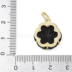 天然黒曜石の彫刻ペンダント  真鍮パヴェクリアキュービックジルコニアセッティングのフラワーチャーム  ゴールドカラー  ラックめっき  18.5x16.5x7mm  穴：6x4mm&nbsp;G-G330-01G-09