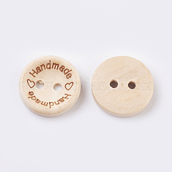 ウッドボタン  2穴  言葉で  ワード手作り付きのフラットラウンド  湯通しアーモンド  20x3~3.5mm  穴：2mm&nbsp;BUTT-K007-11B
