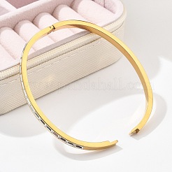 女性用304ステンレススチールラインストーンバングル  イオンプレーティング（ip）  18KGP本金メッキ  内径：2x2-3/8インチ（5x6.1cm）&nbsp;BJEW-Z092-08G