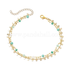 2Pcs 2 Styles Brass Star Tassel Handmade Glass Link Chain Anklet Sets&nbsp;AJEW-AN00761