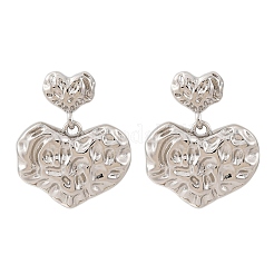 Hammered Heart Brass Dangle Stud Earrings&nbsp;EJEW-R025-23P