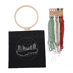 DIYの風景刺繡セット  模造竹フレームを含む  鉄製ピン  布  カラフルな糸  花の生活模様  213x201x9.5mm  内径：183mm&nbsp;DIY-O021-13