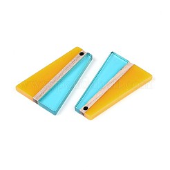 透明樹脂＆ウッドペンダント  台形  ツートン  ゴールデンロッド  36.8x24.2x3.5mm  穴：2mm&nbsp;RESI-T057-78