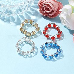 丸いガラスビーズの指輪  真鍮パーツ  ミックスカラー  usサイズ7 1/4(17.5mm)&nbsp;RJEW-JR00679
