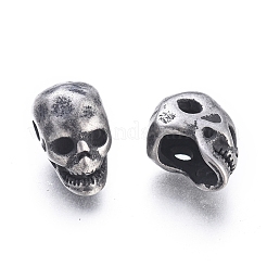 ハロウィン 304 ステンレス ビーズ  スカルヘッド  アンティークシルバー  12x7x9.5mm  穴：2mm&nbsp;STAS-M274-092AS