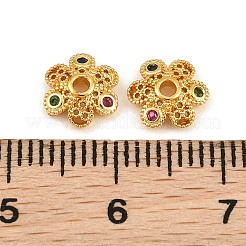 真鍮製マイクロパヴェキュービックジルコニアビーズキャップ  花  ラックめっき  長持ちメッキ  鉛フリー＆カドミウムフリー  ゴールドカラー  8x8x2mm  穴：1.4mm&nbsp;CU-CBA6A75-33G