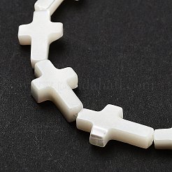 天然ホワイトシェルビーズ連売り  マザーオブパールシェルビーズ  クロス  ホワイト  約8 mm幅  長さ12mm  厚さ3mm  穴：1mm  33個/連  16インチ&nbsp;SSHEL-F0812C