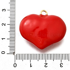 真鍮製エナメルペンダント  ハートチャーム  ゴールドカラー  レッド  26.5x30.5x13mm  穴：2.5x2mm&nbsp;KK-A245-10A-G