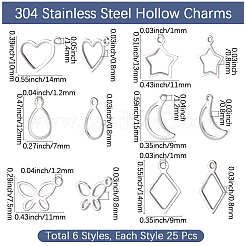 150Pcs 6 Styles 304 Stainless Steel Open Pendants&nbsp;STAS-BBC0009-50