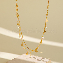Brass with Round Plastic Pearl Coin Tassel Double Layer Waist Belly Chains for Women&nbsp;FS-WGFA592-01