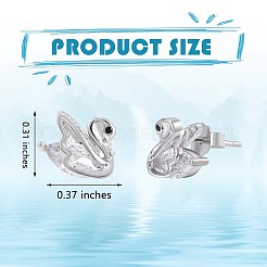 キュービックジルコニア スワン スタッド ピアス  女性用スターリングシルバージュエリー925個  プラチナ  9.5x8mm  ピン：0.8mm&nbsp;JE1003A